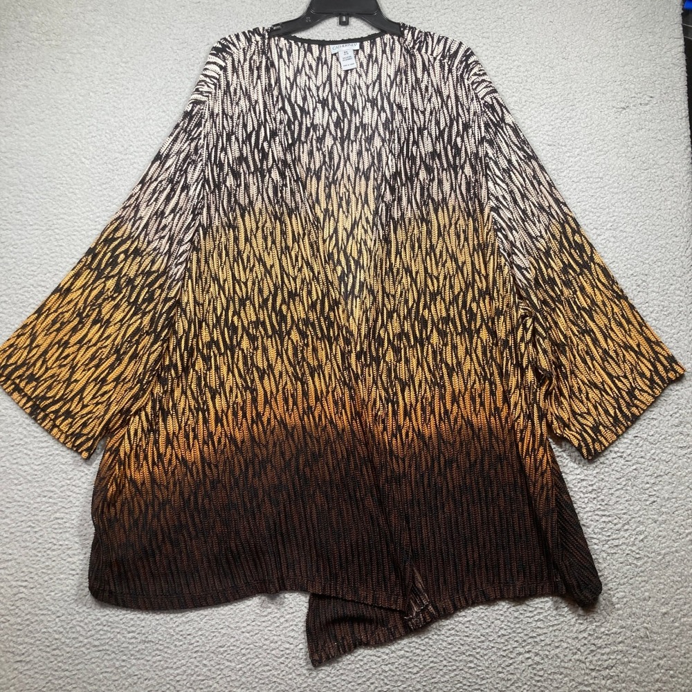 Catherines Cardigan Women 5X Brown Gold Ombre Mesh Knit Open Front Kimono
